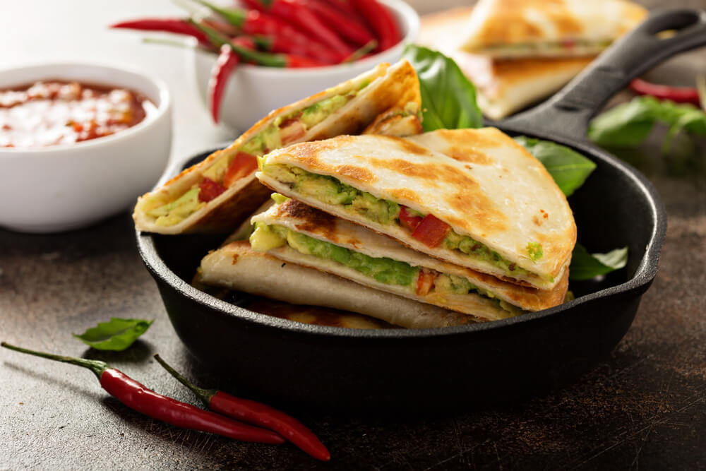 Vegan Quesadillas: Spicy Black Beans, Guacamole, and Cheese!